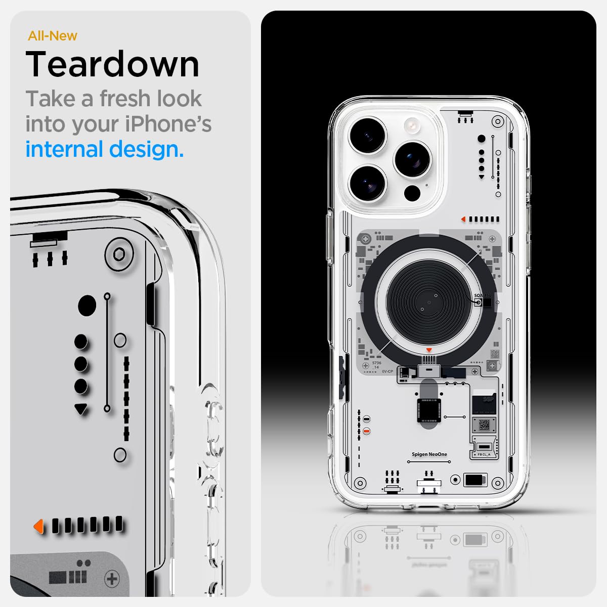 iPhone 16 Pro Hybrid Neo One Series, Machinery Design Shockproof Case with Magsafe - Clear